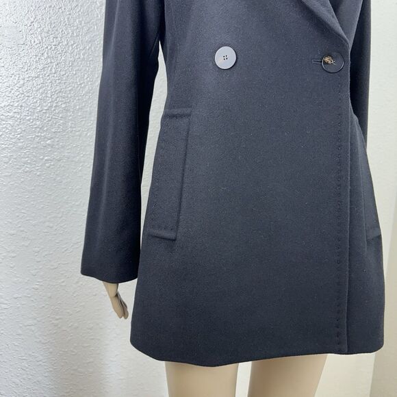 Theory Wool Coat Womens 4 Black Peacoat Double Breasted Money Staple Business - Picture 5 of 15